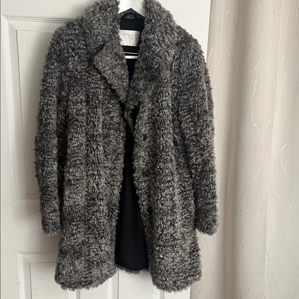 NWOT, Zara Charcoal Faux Fur Outerwear